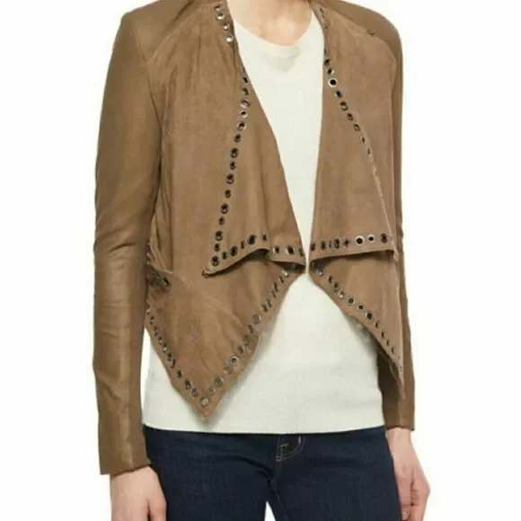 Neiman Marcus Grommet Detail Draped leather Jacket - Picture 1 of 8